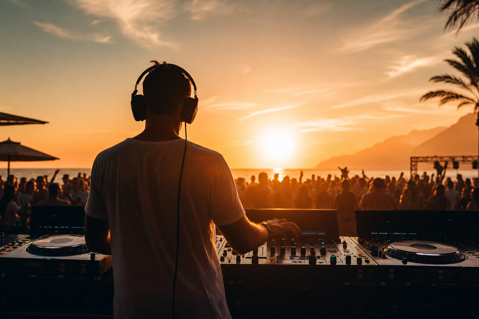 Público em um evento ao pôr do sol usando o Pulse para entrar pelo rosto