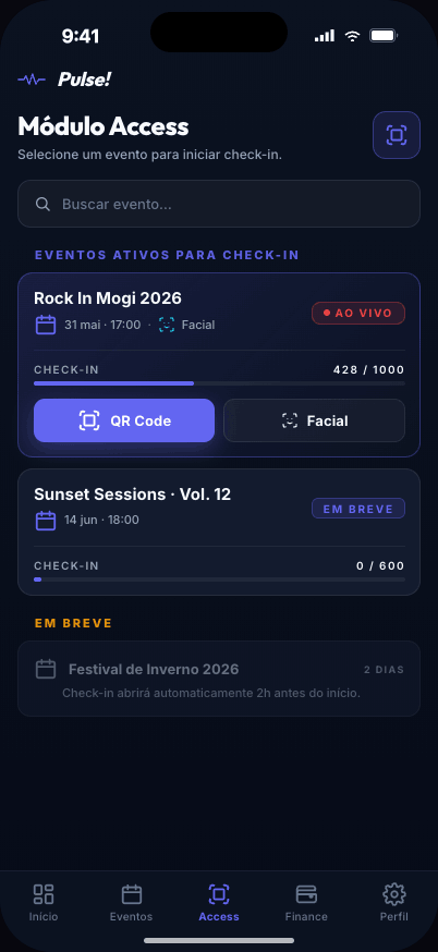 Passo 6: Veja a entrada acontecendo ao vivo — tela do app Pulse para produtores